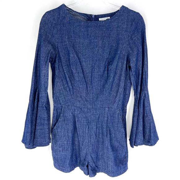 Sugar + Lips Denim Bell Sleeve Romper Blue Size Small - Picture 1 of 8